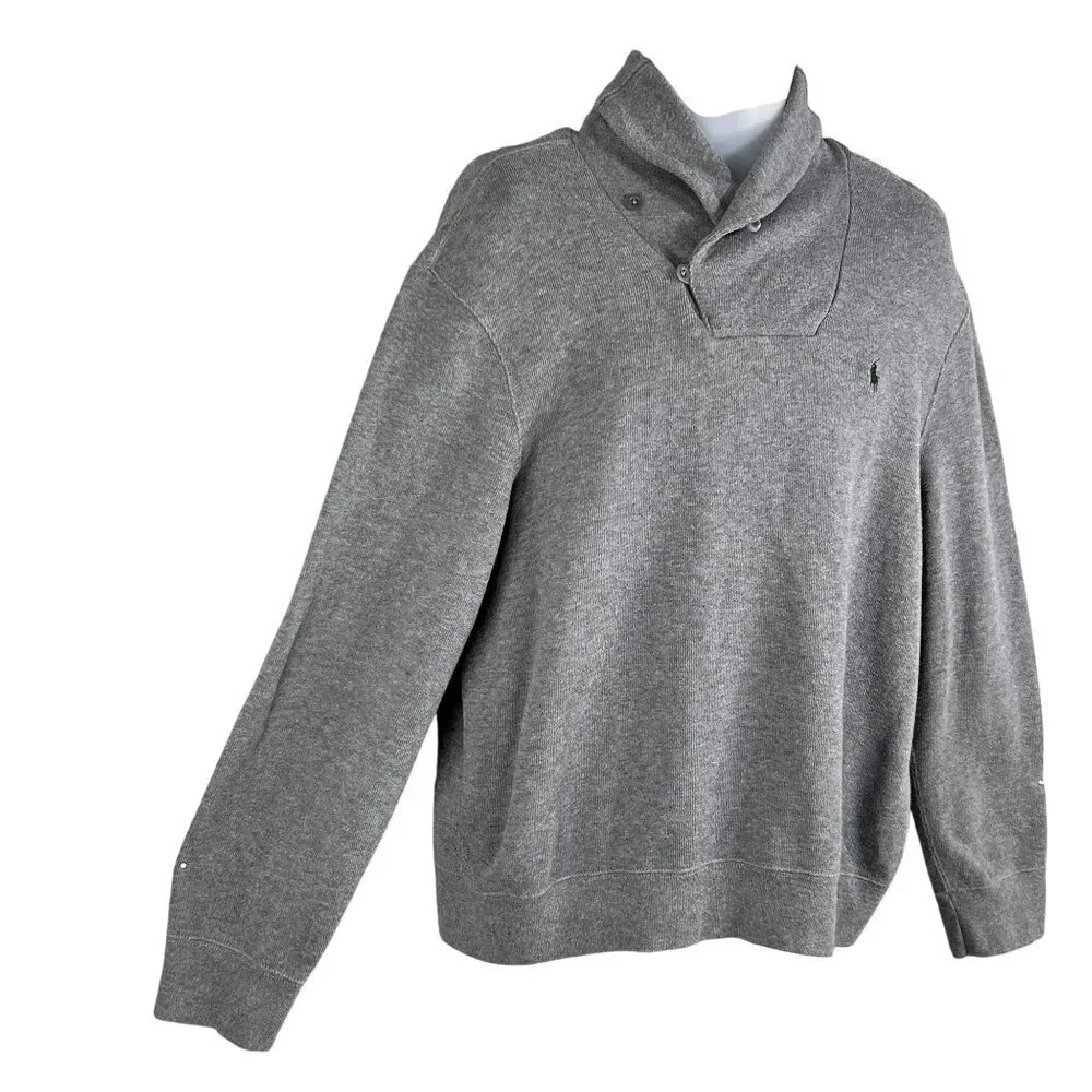 Polo Ralph Lauren Mens XL Jersey Shawl Collar Gray Pullover Sweater Quiet Luxury